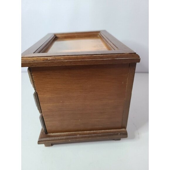 Vintage Wood Six Drawer Clear Glass Floral Lid Musical Jewelry Box Organizer - Picture 7 of 11